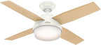 Hunter 44 inch Indoor Ceiling Fan with LED Light and Remote Control - White Modern Ceiling Fan, Standard Mount, 4 Blades, For Bedroom, Living Room, or Kitchen - Dempsey 59246, Fresh White