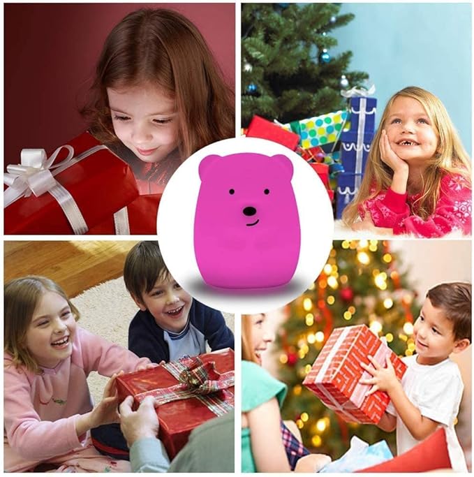 Animal-Shaped Night Light, Rechargeable LED Soft Silicone (BPA Free) Bedside Lamp for Children/Adults, Adjustable Brightness and 9 Colors by Touch Control & Remote Control (Big Bear)