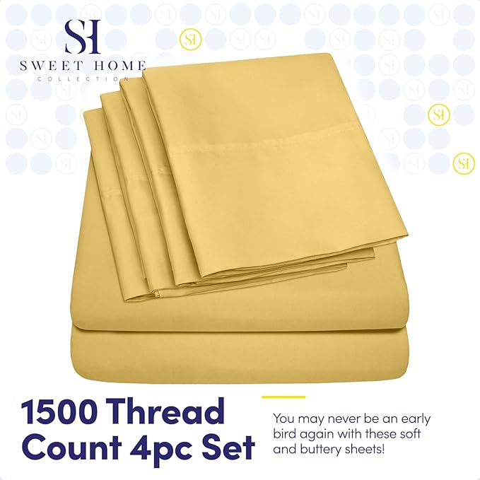 Twin XL Size Bed Sheets - 4 Piece 1500 Supreme Collection Fine Brushed Microfiber Deep Pocket Twin X-Large Sheet Set Bedding - 1 EXTRA PILLOW CASES, GREAT VALUE, Twin XL, Yellow