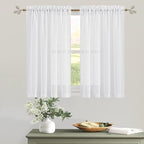 RYB HOME White Semi Sheer Curtains, Light Filtering Privacy Protection 2 Panels Set Linen Textured Small Window Treatments for Living Room Dining Bedroom, W 42 x L 54 inches, White, 2 Panels