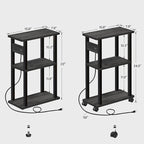 TUTOTAK Small Narrow Side Table with Charging Station, Set of 2, Skinny End Table for Small Spaces, Slim Nightstand with USB Ports and Outlet,Sofa Beside Table with Wheels, Charcoal Grey TB01BY047