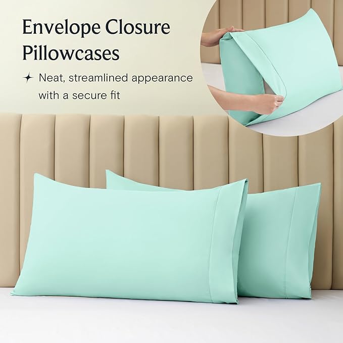 LuxClub 5 PC Sheet Set Bed Sheets Deep Pockets 16" Eco Friendly Wrinkle Free Cooling Machine Washable Hotel Bedding Silky Soft - Aquamarine Split King