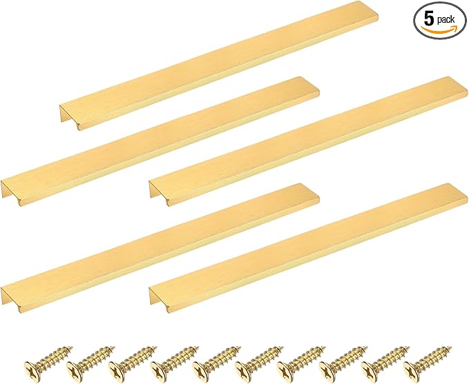 uxcell Cabinet Finger Edge Pull, 5pcs 300mm / 11.81" Aluminum Alloy Back Mount Hidden Cabinet Pulls Concealed Handle for Home Kitchen Drawer Cabinet, Gold
