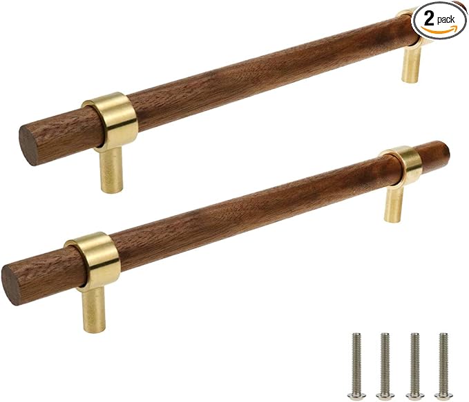 Drawer 8.66"/220mm Pulls Brass Walnut Kitchen Wardrobe Cabinet Hardware Pull Handle Adjustable Hole Distance with Screw, 2Pcs