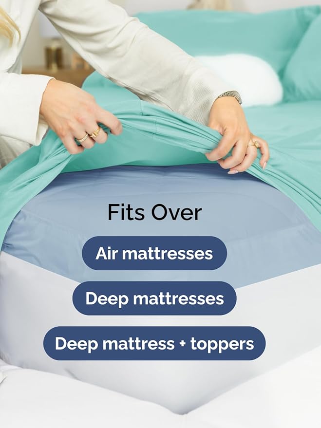 Extra Deep Cal King Sheet Set - 6 Piece Breathable and Cooling Sheets - Hotel Luxury Bed Sheets Set - Easy Fit - Soft, Wrinkle Free and Comfy Sheets Set - Spa Blue Sheet Set with Extra Deep Pockets