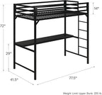 DHP Miles Metal Twin Loft Bed with Desk, Black