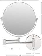 OVENTE 9" Wall Mounted Makeup Mirror with 1X/10X Magnification, Double Sided Magnifying Round Bathroom Vanity Mirror, 360° Swivel Design, Extendable and Folding Arm, Polished Chrome MNLFW90CH1X10X