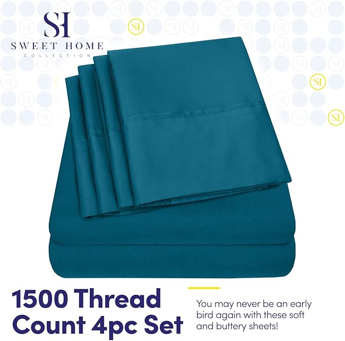 Twin Size Bed Sheets - 4 Piece 1500 Supreme Collection Fine Brushed Microfiber Deep Pocket Twin Sheet Set Bedding - 1 EXTRA PILLOW CASES, GREAT VALUE, Twin, Teal