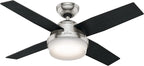 Hunter 44 inch Indoor Ceiling Fan with LED Light and Remote Control - Modern Ceiling Fan, Standard Mount, 4 Blades, For Bedroom, Living Room, or Kitchen, Quiet - Dempsey 59245, Brushed Nickel