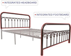 Metal Bed Frame Queen Size with Vintage Headboard and Footboard Platform Base Wrought Iron Double Bed Frame (Queen, Antique Brown)