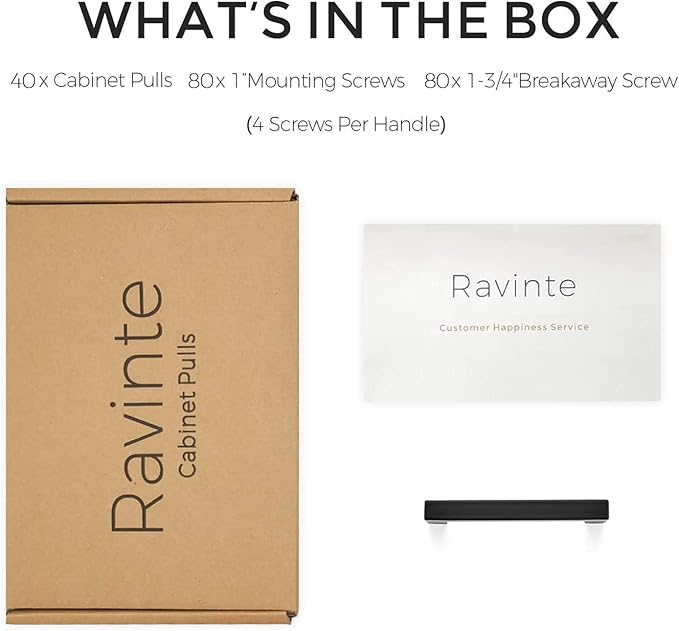 Ravinte Matte Black 3-3/4 Inch Square Cabinet Handles and Black Drawer Pulls - 40 Pack Kitchen Cabinet Hardware