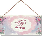 Personalized Name Sign Flowers Wall Art Decor For Girls Bedroom Baby Nursery Room Door Wood Plaque Hanging Wall Art Decor For Kids Boys Room