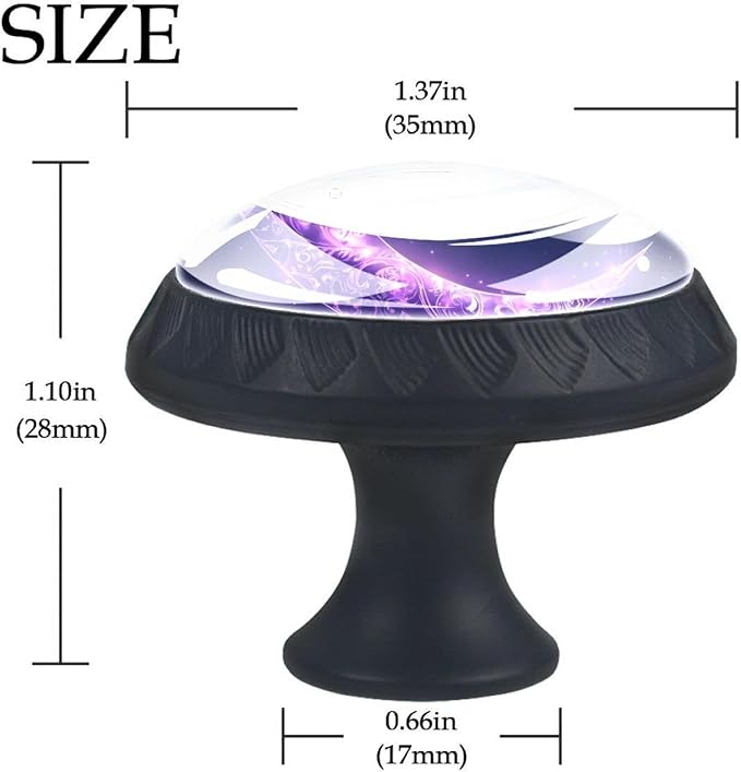 4 Pack 1.37" Dresser Drawer Knobs, Round Crystal Glass Cabinet Pulls with Screws for Kitchen, Bathroom, Nursery Nursery Kids Room (Purple Moon Symbol)