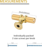 Lontan 10 Pack Gold Brass Kitchen Cabinet Knobs - T Bar Solid Drawer Knobs - Single Hole - Brushed Brass for Dresser Drawers