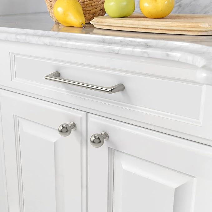Amerdeco 10 Pack Brushed Satin Nickel Cabinet Knobs Single Hole Cabinet Pulls Round Kitchen Cabinet Knobs Solid Drawer Knobs Dresser Knobs and Pulls for Bathroom Cabinets ZH0041