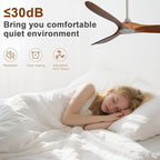 Sofucor 60 Inch Ceiling Fan No Light, Solid Wood Ceiling Fans Without Lights for Indoor/Outdoor, Remote Control, Reversible DC Motor, 3 Blades Modern Ceiling Fans for Patio, Living Room, Farmhouse