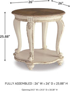 Signature Design by Ashley Realyn French Country Round End Table Two-Tone Accent Table – Chipped White