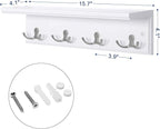 SONGMICS Entryway Hanging Coat Rack, Wall-Mounted Wooden Shelf, with 4 Double Hooks, Wall Floating Shelf, White ULHR42WT