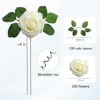 JOYLEX Artificial Flowers Realistic Roses, Real Looking Fake Roses with Stem for DIY Wedding Bouquets Centerpieces Bridal Shower Party Home Romantic Decorations (Milk White, Regular 3" - 200pcs)