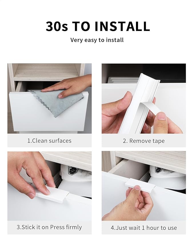5 Pack 3 inch self Adhesive Cabinet pulls Adhesive Cabinet Handles Finger pulls Drawer pulls Warm White Stick on Handles Finger pulls for cabinets Concealed Edge Seam Flat Pull