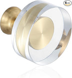 6-Pack 1-1/4-Inch White Cabinet Glass Crystal Brass knobs Brass Drawer Round Knobs Dresser Pulls, Gold Hardware Kitchen Closet knobs for Bifold Doors