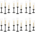 NUPTIO Hurricane Candle Holders Bulk: 18 Pcs Black Tapered Candlesticks Holder with Crystal Glass Cylinder Sleeves Metal Taper Candle Stick Holder for Christmas Thanksgiving Party Event Centerpieces