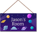 Personalized Signs Stars Planet Wall Hanging Sign for Little Man Cave, Motivational Hanging Plaque Sign Outer Space Room Wall Art Decor, Alien Ship Nursery Decor for Boys Room Kids Bedroom