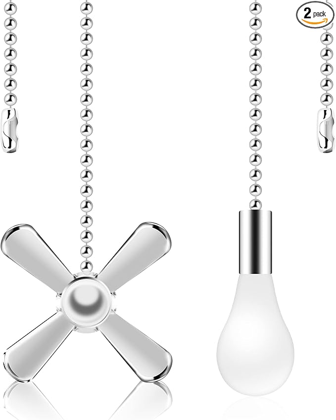 Ceiling Fan Pull Chains With Decorative, 2 Pieces Of Silver Ceiling Fan Chain Extenders 13.6 Inches Fit All Standard Ceiling Fans And Light Fixtures，Pull Chain Extension With Connector.