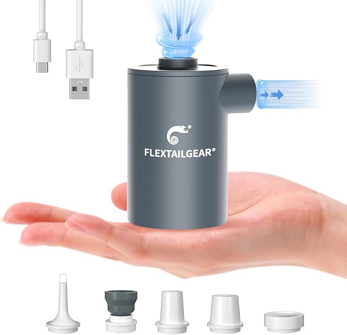 FLEXTAILGEAR MAX Pump Portable Air Pump with 3600mAH Battery USB Rechargeable Air Pump-Quick Inflate Deflate for Sleeping Pads, Air Mattress, Pool Toys, Swimming Ring, Air Bed (Space Gray)