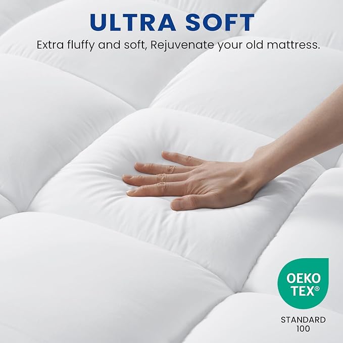 Full Mattress Topper, Extra Thick Pillowtop, Cooling and Plush Mattress Pad Cover for Back Pain,Soft Mattress Protector Cover with 8-21 Inch Deep Pocket(54''x75'')