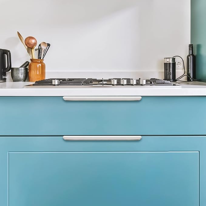 Ravinte Hardware 12 Pack Silver Cabinet Handles, 11.8 Inch (300mm) Finger Edge Pulls, 8.8 Inch Hole Center, Finger Pulls for Cabinets