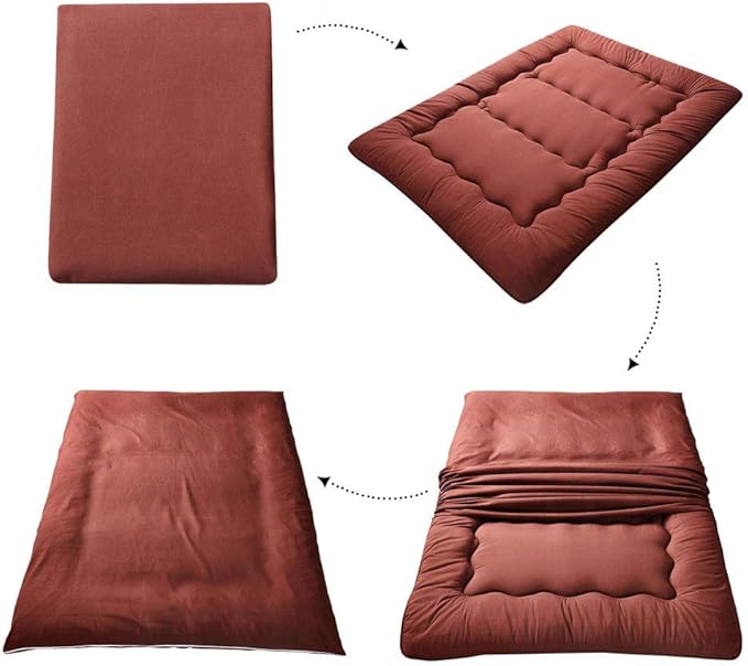 MAXYOYO Japanese Floor Mattress Futon Mattress, Thicken Tatami Mat Sleeping Pad Foldable Roll Up Mattress Boys Girls Dormitory Mattress Pad Kids Floor Lounger Bed Couches and Sofas, Coffee, Twin Size