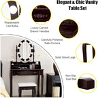 Giantex Makeup Vanity Table with 10 LED Lights, Adjustable Brightness, 3 Color Light Modes, 4 Drawers, Rotatable Mirror, Cushioned Stool, Vanity Desk Dressing Table Bedroom Furniture (Espresso)