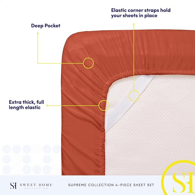 Full Size Sheet Sets - Breathable Luxury Sheets with Full Elastic & Secure Corner Straps Built In - 1800 Supreme Collection Extra Soft Deep Pocket Bedding Set, Sheet Set, Full, Rust