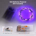 BrizLabs Purple Halloween Lights, 19.47ft 60 LED Purple Fairy Lights, 2 Modes Battery Halloween String Light, Indoor Silver Wire Battery Twinkle Light for Christmas Party Carnival Home Wedding Decor