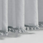 Treatmentex Pompom Sheer Curtains for Bedroom Windows 72" Light Grey Linen Texture Curtain Panels for Living Room Office 2panels