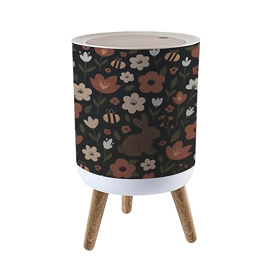 Small Trash Can with Lid Bear Forest Bunny Rabbit Furry Animals Watercolor Flowers Scandinavian Garbage Bin Pet Proof Waste Basket for Kitchen Bathroom Office Bedroom Decorative 1.8 Gallon