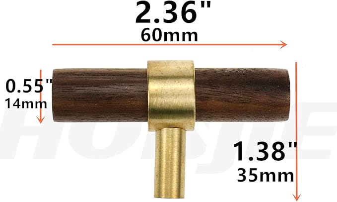 Drawer 2.36"/60mm Pulls Brass Walnut Kitchen Wardrobe Cabinet Hardware Pull Handle Single Hole with Screw, 4Pcs