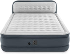 Intex 64447ED Dura-Beam Deluxe Ultra Plush Air Mattress with Headboard: Fiber-Tech – Queen Size – Built-in Electric Pump – 18in Bed Height – 600lb Weight Capacity