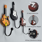 KUNGYO Vintage Guitar Shaped Decorative Hooks Rack Hangers for Hanging Clothes Coats Towels Keys Hats Metal Resin Hooks Wall Mounted Heavy Duty (3-Pack) (Guitar Hook-B)