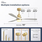 Sofucor Ceiling Fans with Lights and Remote, 52 Inch Low Profile Indoor/Outdoor Ceiling Fan with Light, Reversible DC Motor, 6 Speeds, Solid Wood 3 Blades Ceiling Fans for Bedroom Living Room Patio