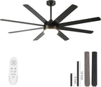 YUHAO 62 Inch Black Ceiling Fan with Light and Remote Control.Noiseless,Dimmable,3CCT,6 Speeds Reversible, DC Ceiling Fans for Indoor or Covered Outdoor