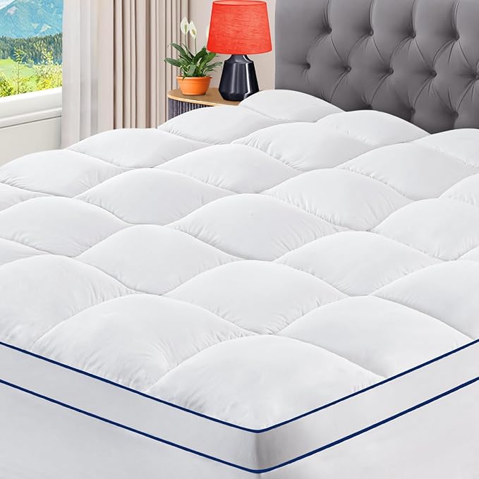CYMULA RV King Mattress Topper, Cooling Mattress Pad Cover, Extra Thick Pillow Top Mattress Topper with 8-21 Inch Elasticated Deep Pockets, Plush Down Alternative Fill Mattress Protecto