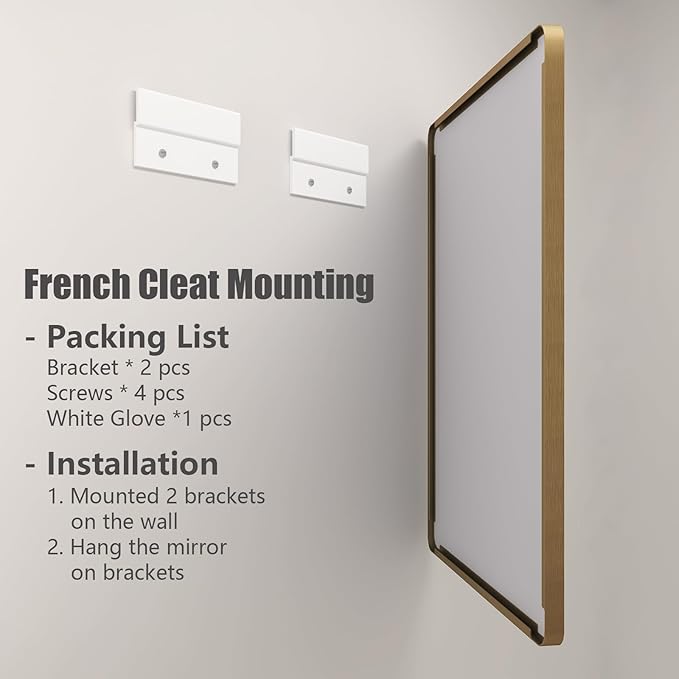 40x36 Gold Framed Mirror for Bathroom, Brushed Gold Brass Bathroom Mirror, Rectangle Gold Bathroom Vanity Mirror for Wall, Shatterproof, Anti-Rust, Hangs Horizontally or Vertically