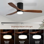 Sofucor 52 Inch Ceiling Fans with Lights, Flush Mount Ceiling Fan with Lights Remote Control, Indoor/Outdoor Ceiling Fan Light, Reversible DC Motor, 3 Blade Solid Wood Ceiling Fans for Bedroom Patio