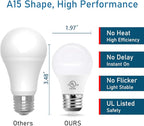 YukiHalu LED Refrigerator Light Bulb 60W Equivalent A15 Appliance Fridge Bulbs, Waterproof 600 Lumen 7W 120V Daylight 5000K E26 Medium Base, Small Size Bulb for Damp Location, Not-Dim, 2-Pack