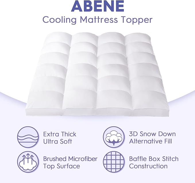ABENE Twin XL Size Mattress Topper for College Dorm, Extra Long Mattress Pad Pillowtop, Soft Plush Mattress Cover Bed Topper with Deep Pocket, Overfilled Down Alternative Filling, White