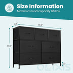 OLIXIS Dresser for Bedroom, 7 Storage Drawers, Wide Fabric Closet Chests Organizer Tower Furniture, TV Stand with Wooden Top Metal Frame for Clothes, Living Room, Hallway, Entryway, Black