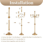 Sziqiqi Floor Candlestick Holder Gold Candelabra - 35inch Tall Candlestick Holders for Taper Candles Candle Sticks Holder Decor for Wedding Table Centerpiece Anniversary Ceremony 2pcs