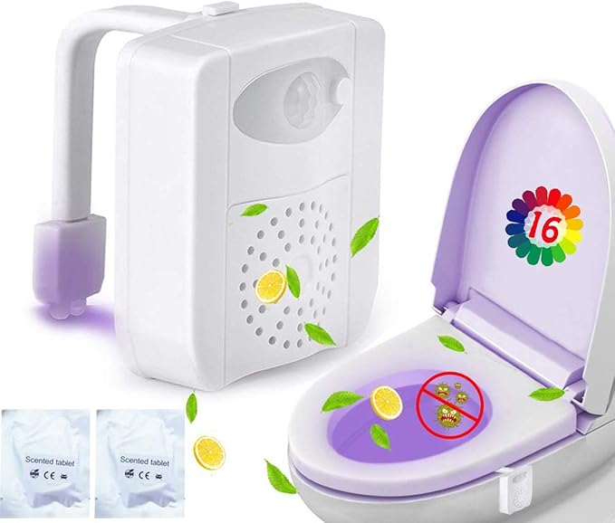 ZEZHOU Toilet Light Motion Sensor - 16 Color LED Night Lights for Toilet Bowl with Aromatherapy for Bathroom, Funny Gifts Idea for Dad Men Women Kids Teen Boys, Cool Fun Gadgets for Stocking Stuffer